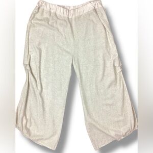 Paper Lace Beige Linen Palazzo Pants Pleat cinched lagenlook pockets boho